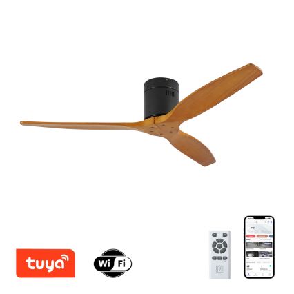 ZEVENTI - Ventilador de teto SPELLO Wi-Fi Tuya preto/carvalho + comando remoto