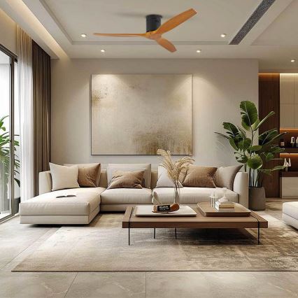 ZEVENTI - Ventilador de teto SPELLO Wi-Fi Tuya preto/carvalho + comando remoto