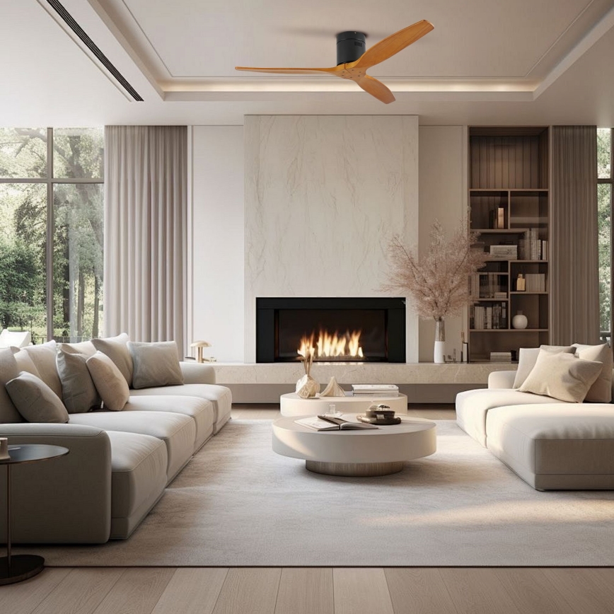 ZEVENTI - Ventilador de teto SPELLO Wi-Fi Tuya preto/carvalho + comando remoto