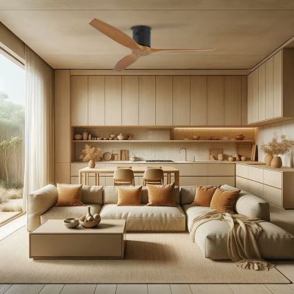 ZEVENTI - Ventilador de teto SPELLO Wi-Fi Tuya preto/carvalho + comando remoto