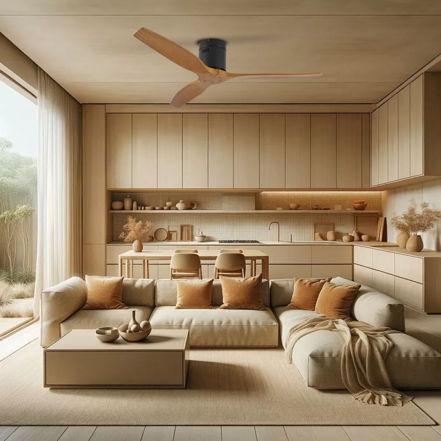 ZEVENTI - Ventilador de teto SPELLO Wi-Fi Tuya preto/carvalho + comando remoto