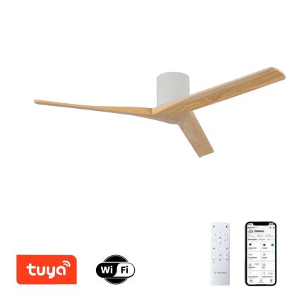 ZEVENTI - Ventilador de teto VELLON Wi-Fi Tuya branco/paulownia + comando remoto