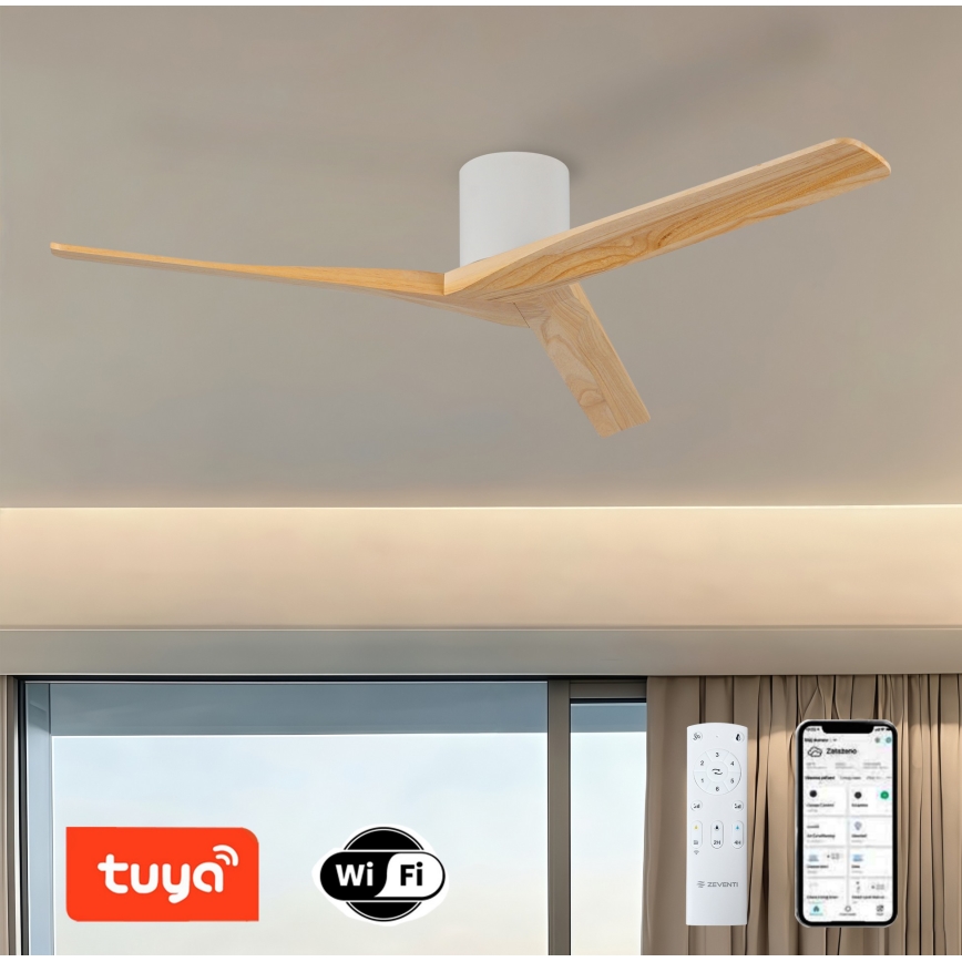 ZEVENTI - Ventilador de teto VELLON Wi-Fi Tuya branco/paulownia + comando remoto