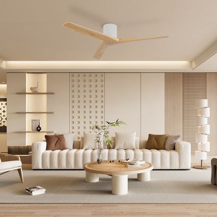 ZEVENTI - Ventilador de teto VELLON Wi-Fi Tuya branco/paulownia + comando remoto