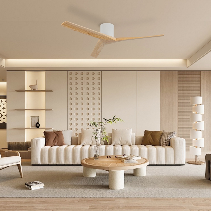 ZEVENTI - Ventilador de teto VELLON Wi-Fi Tuya branco/paulownia + comando remoto