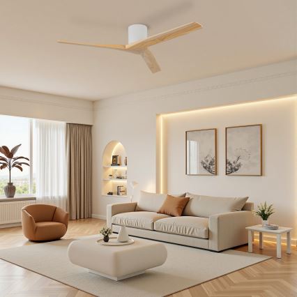ZEVENTI - Ventilador de teto VELLON Wi-Fi Tuya branco/paulownia + comando remoto