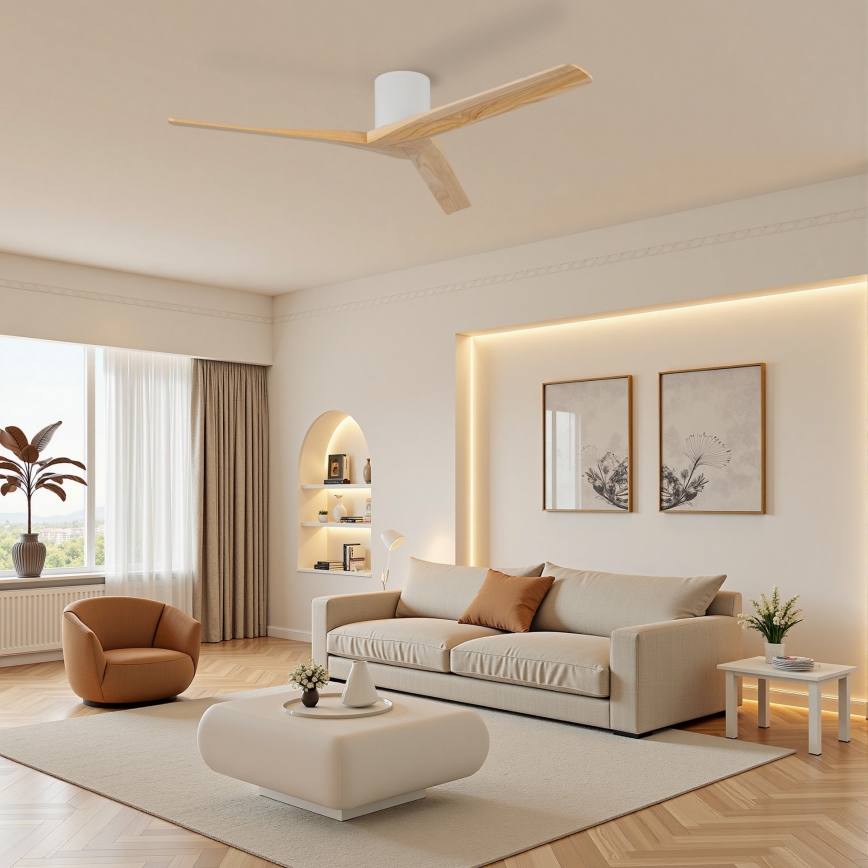 ZEVENTI - Ventilador de teto VELLON Wi-Fi Tuya branco/paulownia + comando remoto