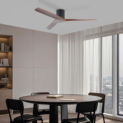 ZEVENTI - Ventilador de teto VELLON Wi‑Fi Tuya preto/nogueira + controlo remoto