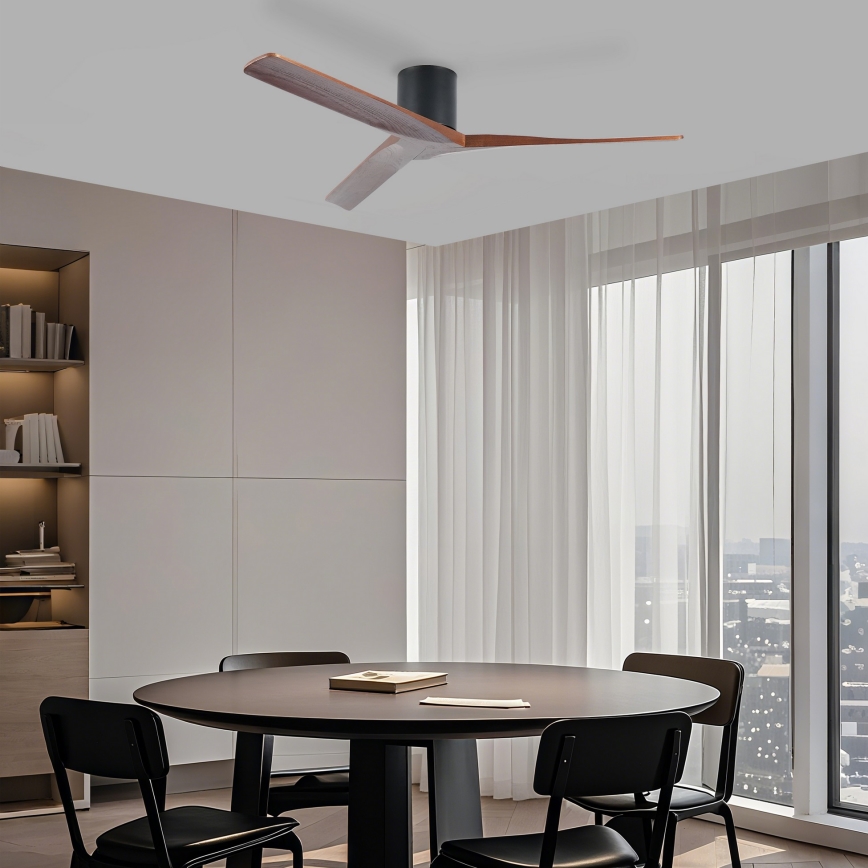 ZEVENTI - Ventilador de teto VELLON Wi‑Fi Tuya preto/nogueira + controlo remoto