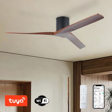 ZEVENTI - Ventilador de teto VELLON Wi‑Fi Tuya preto/nogueira + controlo remoto