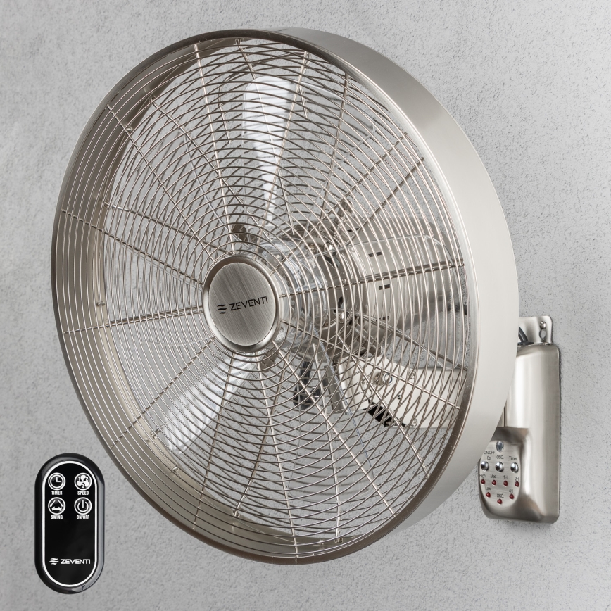 ZEVENTI - Ventoinha de parede FREEZE 50W/230V diâmetro 40 cm cromado mate + comando