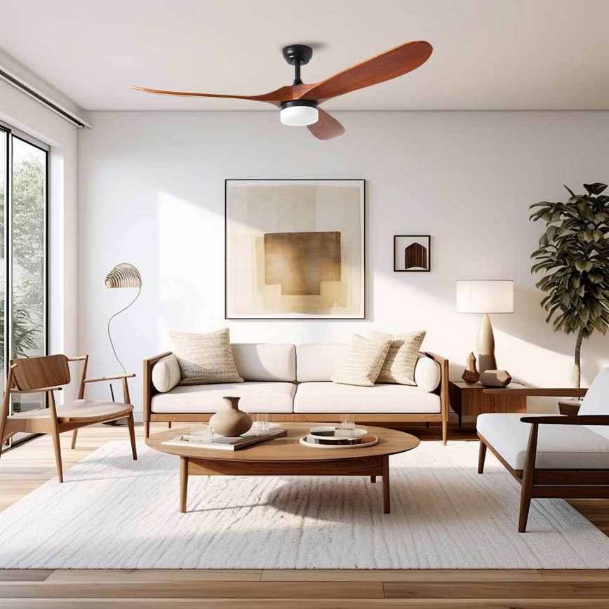 ZEVENTI - Ventilador de teto LED GINOSA LED/18W/230V 3000/4000/6000K Wi-Fi Tuya preto/carvalho + controlo remoto