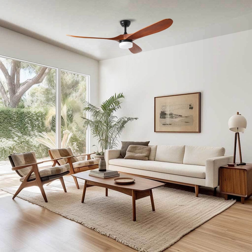 ZEVENTI - Ventilador de teto LED GINOSA LED/18W/230V 3000/4000/6000K Wi-Fi Tuya preto/carvalho + controlo remoto