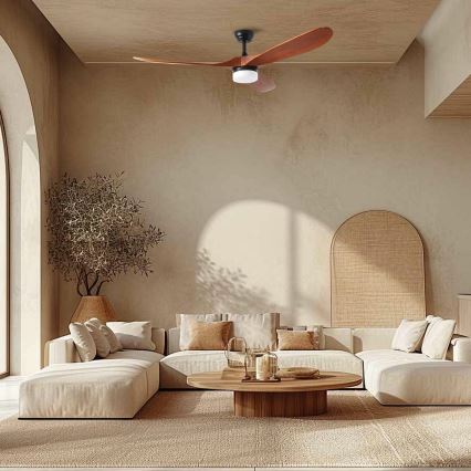 ZEVENTI - Ventilador de teto LED GINOSA LED/18W/230V 3000/4000/6000K Wi-Fi Tuya preto/carvalho + controlo remoto