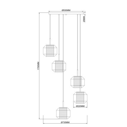 Zuma Line - Lustre suspenso por cabo 5xE27/25W/230V Ø 73 cm dourado/preto
