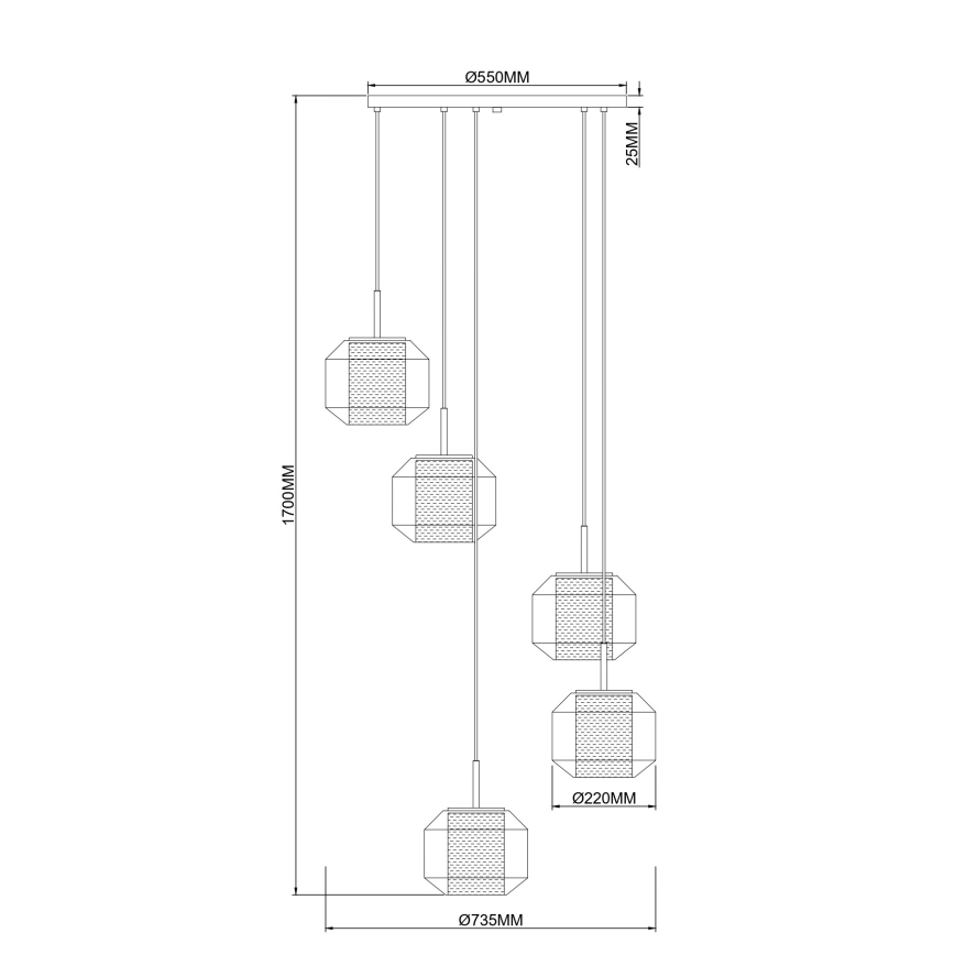 Zuma Line - Lustre suspenso por cabo 5xE27/25W/230V Ø 73 cm dourado/preto