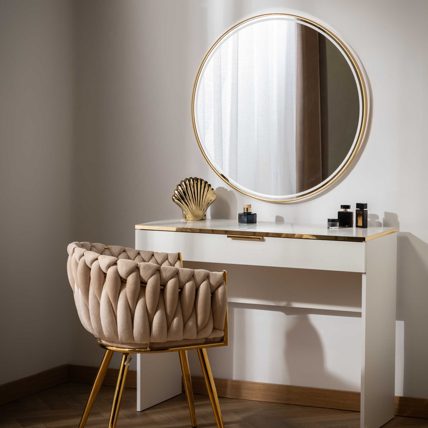 Zuma Line - Espelho de parede para casa de banho com retroiluminação LED, 36W, 230V, 3000/4000/6000K, Ø 80 cm, IP44, acabamento dourado