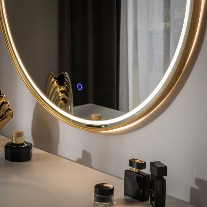 Zuma Line - Espelho de parede para casa de banho com retroiluminação LED, 36W, 230V, 3000/4000/6000K, Ø 80 cm, IP44, acabamento dourado
