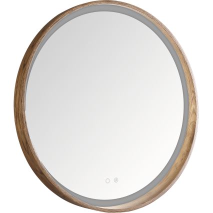 Zuma Line - Espelho de parede aquecido para casa de banho com iluminação LED/36W/230V, 3000/4000/6000K, Ø 80 cm, IP44, carvalho