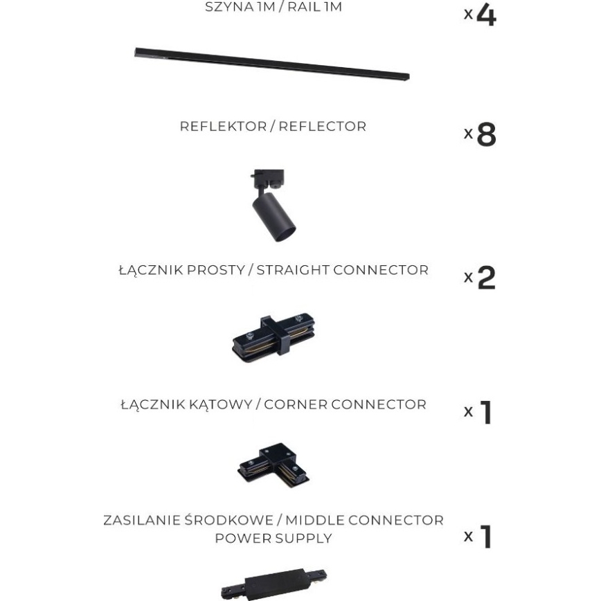 Zuma Line - Luminária de focos para sistema de trilho 8xGU10/35W/230V, preta