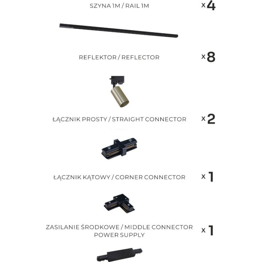 Zuma Line - Luminária de focos para sistema de trilho 8xGU10/35W/230V preto/dourado