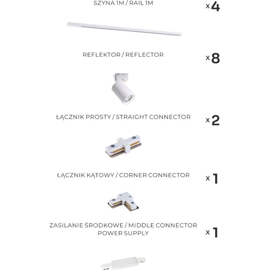 Zuma Line - Luminária de trilho com 8 focos GU10/35W/230V, branca