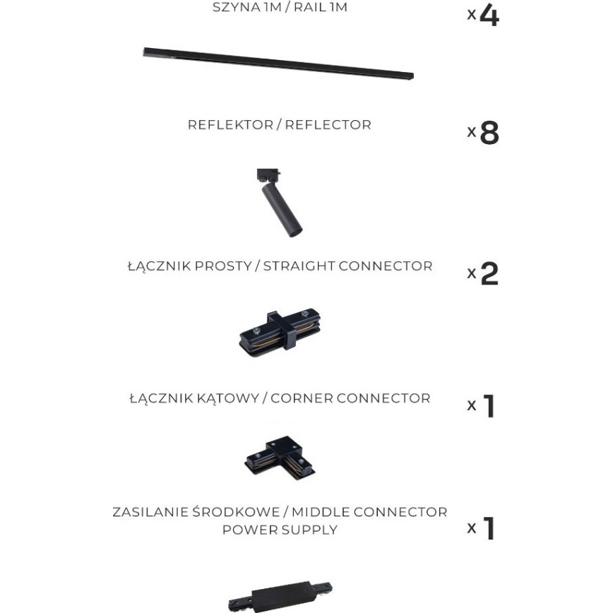 Zuma Line - Luminária de focos para sistema de trilho 8xGU10/35W/230V preta