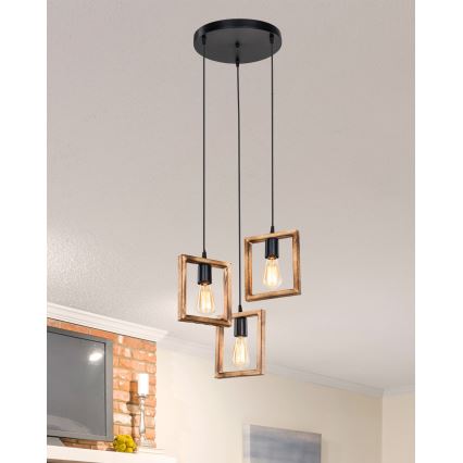 Zuma Line - Candeeiro suspenso 3xE27/20W/230V pinho/preto