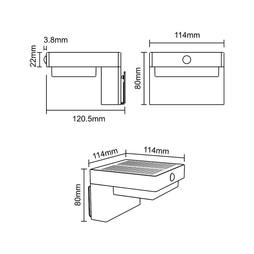 Zuma Line - Luminária de parede solar LED com sensor de movimento e crepúsculo LED/4,5W/2000 mAh IP44 preta